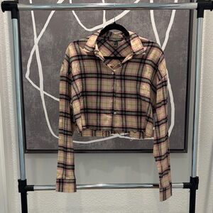 Forever 21 Plaid Button Down Shirt - Pink, Black, Cream